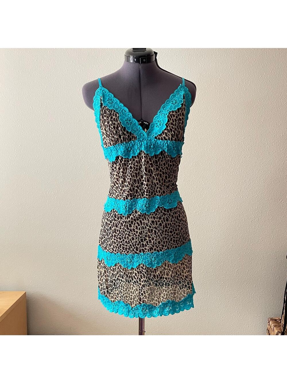 PLUS SIZE y2k vintage 2000's leopard print mesh sheer rampage slip dress 2X